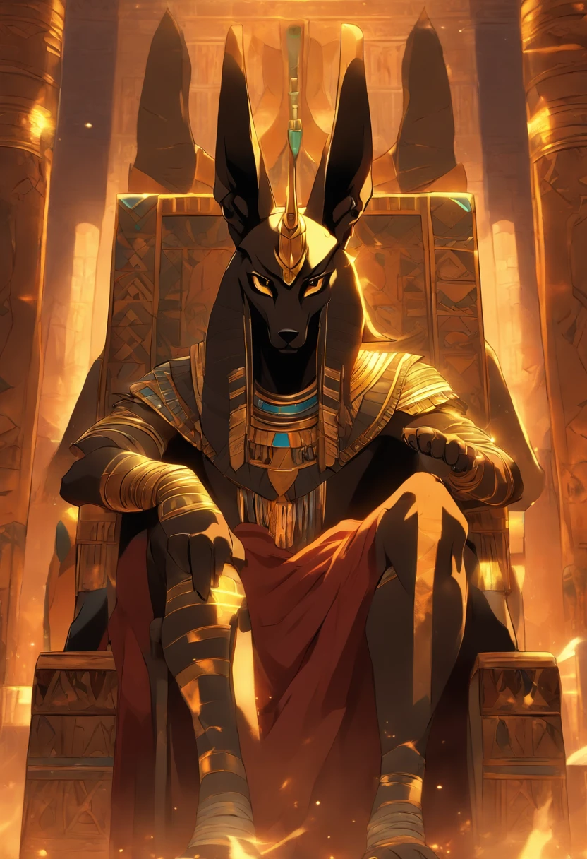 furry,kemono,anthro,
anubis,jackal ears,jackal tail, black fur, gold stripes, light blue glowing eyes, muscular, 
looking at cock, sweaty
nude, giant erect veiny  light blue glowing cock, 
masturbating, cumming, moaning, flustered
sitting on egyptian throne, cum everywhere, alone, sunny day, pawpads, black pawpads, 
best quality, 4K, UHD, masterpiece, 