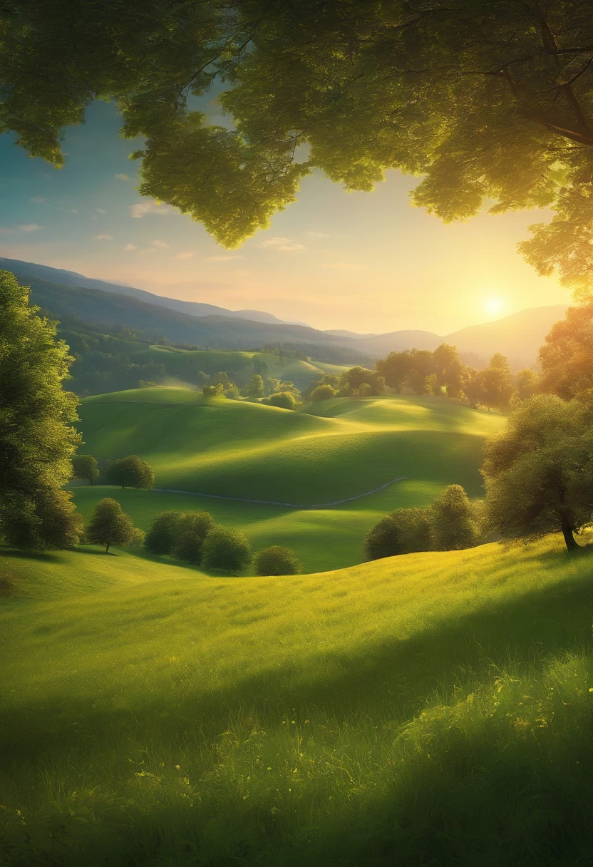 best quality,ultra-detailed,realistic:1.37,sky chill,landscape,serene atmosphere,lush green meadows,gently swaying trees,soft sunlight,cool breeze,peaceful ambiance,vivid colors