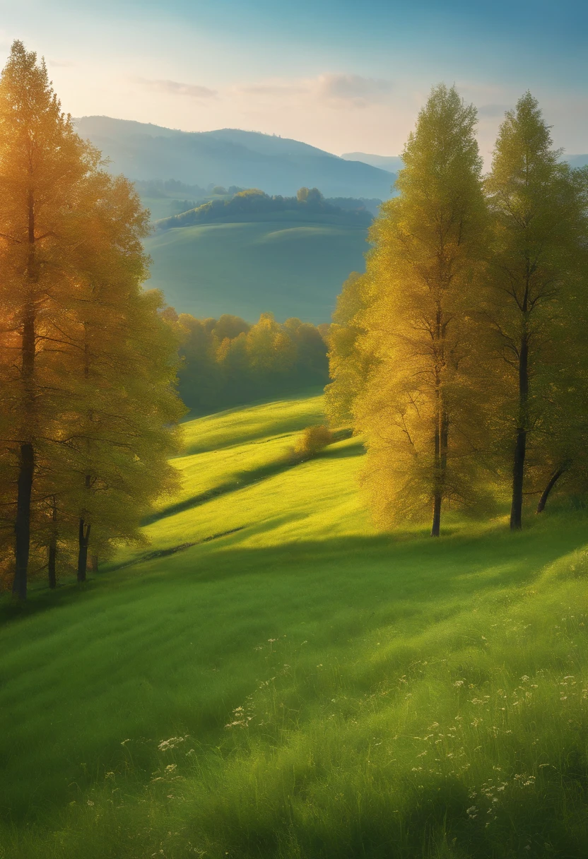 best quality,ultra-detailed,realistic:1.37,sky chill,landscape,serene atmosphere,lush green meadows,gently swaying trees,soft sunlight,cool breeze,peaceful ambiance,vivid colors