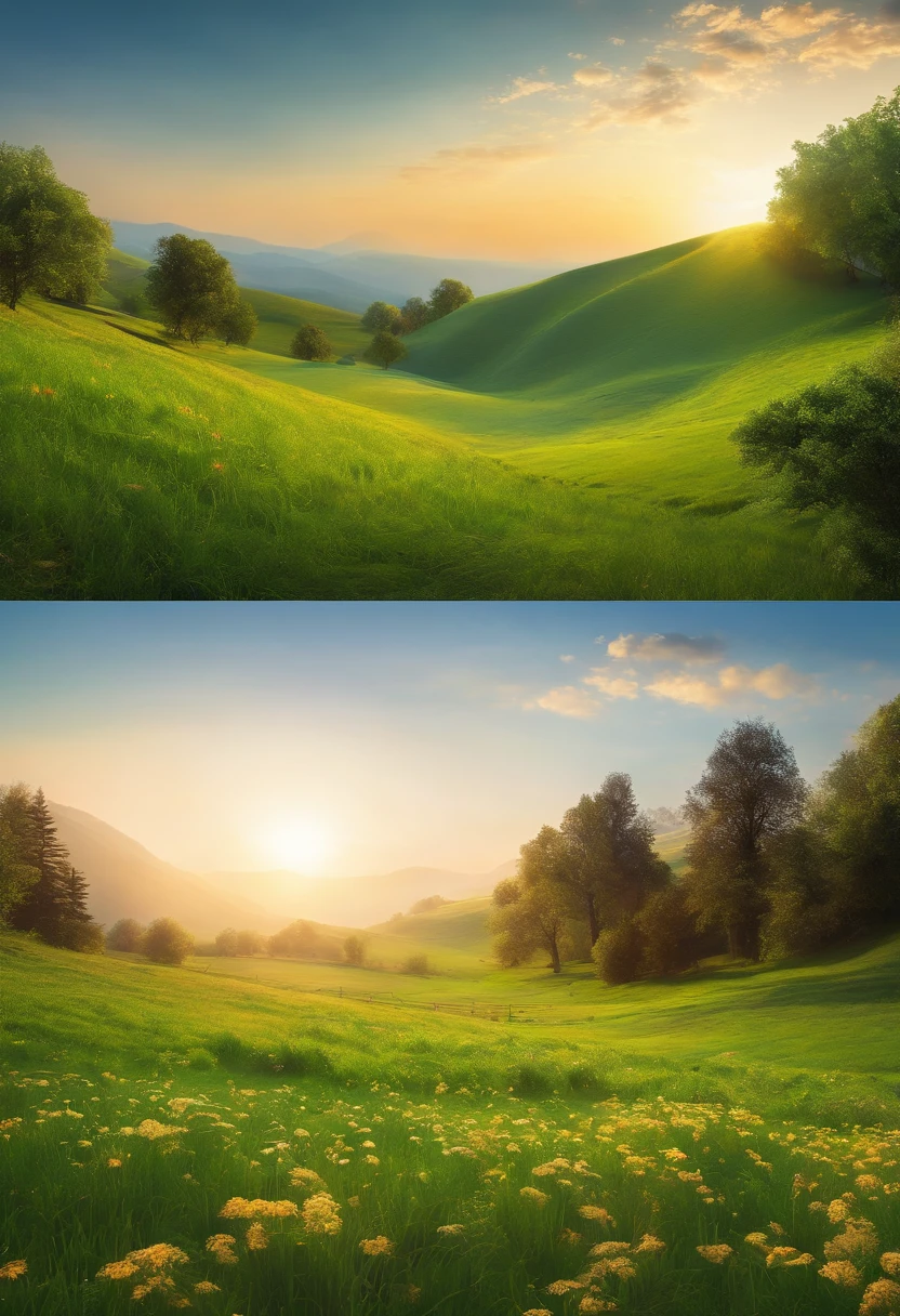 best quality,ultra-detailed,realistic:1.37,sky chill,landscape,serene atmosphere,lush green meadows,gently swaying trees,soft sunlight,cool breeze,peaceful ambiance,vivid colors