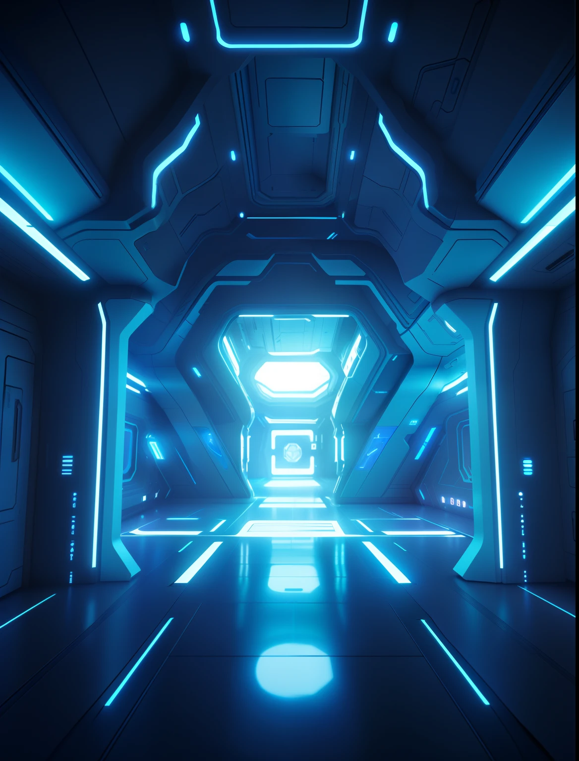 Futuristic spaceship corridor close-up with bright blue light, Spaceship corridor background, spaceship hallway, haunted spaceship hallway, futuristic hall, futuristic space ship interrior, illusory engine. retro film still, stunning visuals with rtx on, interior of an alien spaceship, octane render sci - fi, detailed sci - fi backgrounds, inside a space ship