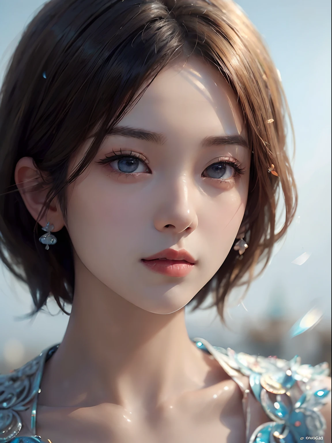 Mustepiece, top quality, illustration, ultra-definition, fine details, high resolution, 8K wallpaper, perfect dynamic composition, beautiful detailed eyes, wearing a dress, natural color lips, beach, random cute pose, perfect and beautiful face , cute, sexy face, sunset, feminine face