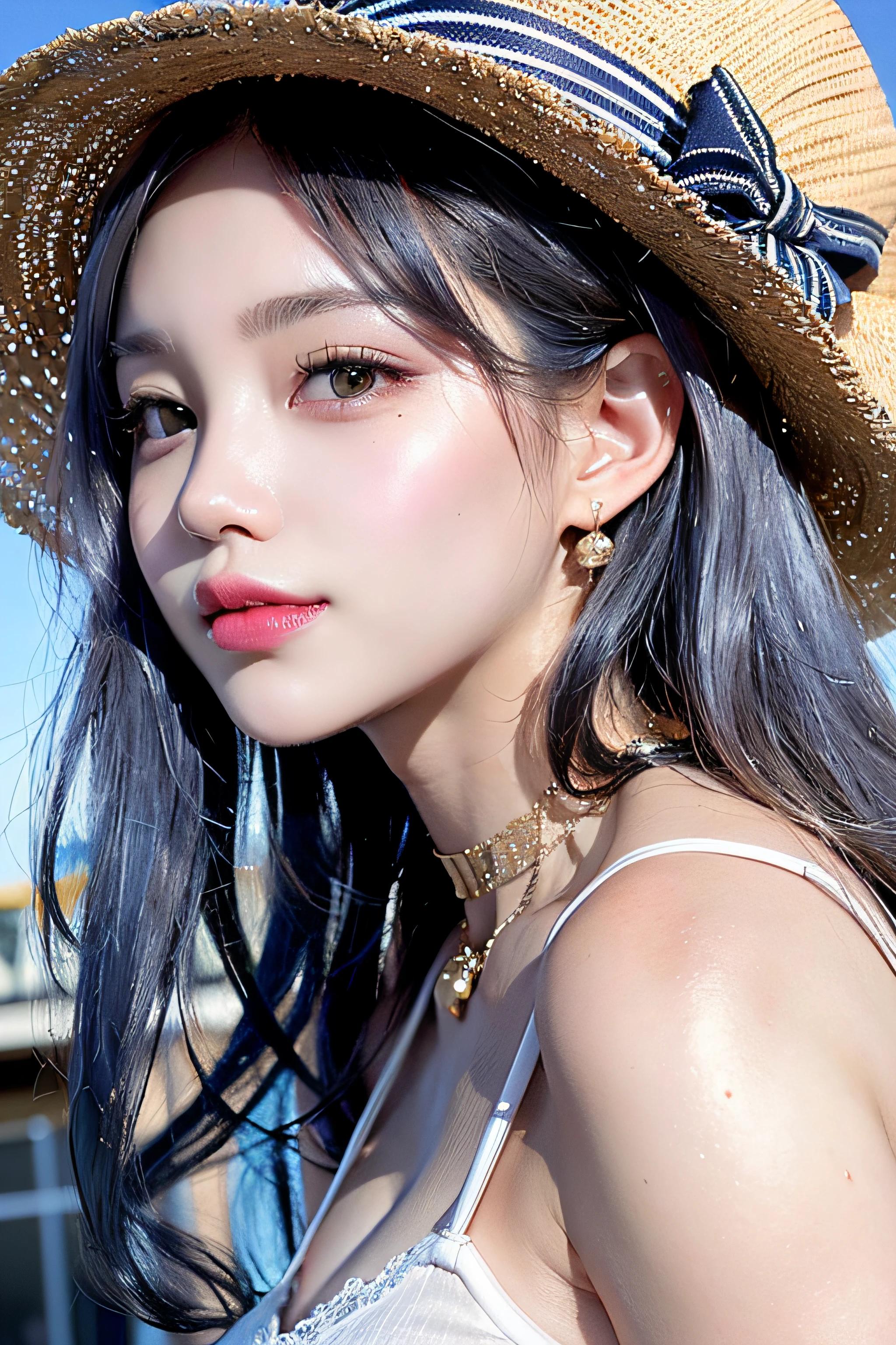 Trip(Denim suspenders)T-shirt(High ponytail)(Only slim shoulder straps, Ultra-low-cut top)( Very close view ) Face view , clothes see-through (((Outdoor paradise)))(Cover your chest with your hands ,Topless)，Head flower decoration, Petals flying in the air ，Pouting slightly，The back exposes bare buttocks，The kinky is exposed，Naked women，camel-toe,(Crystal colorful lights),，Soft clouds，((Cover with a scarf))kite，Cruise，old brick walls，Wear cement,Big straw hat ((A cute T-type that is short and wide|no underwares|The next one shows slightly )
（（Masterpiece））,（realisticlying：1.2）,best qualtiy,high high quality,absurderes,rich colourful,stunning art,best qualtiy, ultra - detailed,beautifuldetails， reflective hair,Good lighting, Ray traching， depth of fields,ultra - detailed,illustratio,astounding,finedetail,The is very detailed， （（ultra - detailed））， （Beautiful Meticulous Girl）， Beautiful detail glow， Complicated details， A high resolution， Extremely refined and beautiful,beatiful detailed eyes， hdr， Round eyes, detailedfacialfeatures,（Round pupils：1.4） （illustratio）,（美丽细致的眼睛）（Very very detailed face））， depth of fields,（alluring face）(（ssmile：1.3）)， Smiling lips， （looking at viewert：1.1） closeup cleavage， wide wide shot， Side Body， photore， lewd poses ， Moody light， Sistine Phil Beldev, Smile，（（（Masterpiece，Best quality，A high resolution）））），Extremely detailed 8K，Beautiful girl with busty body，（hyper HD，ultra - detailed，High detail，high realistic，Ultra-realistic，Photo realism）,（1girll：1.5）,（realistic dark hair），Short curly hair，Bob cuts hair，（Dynamic posture），Face the camera,A shallow smile,Open lips，Light blue eyes，
（Beautiful and detailed face，Beautiful and delicate eyes），Sunlight）,（Beautiful buttocks 0.5），Color backlight

split, Cover only your chest with your hands，earring，Pink sexy yarn,（(Striped underwear、Black openwork underwear、Transparent embroidered tulle underwear set,Gold bracelets，Pink lace gloves)）Lace gloves、pearls necklace,（toppless）(Very small panties),Moles under eyes, ((Gray-blue hair))，Crystal glowing necklace