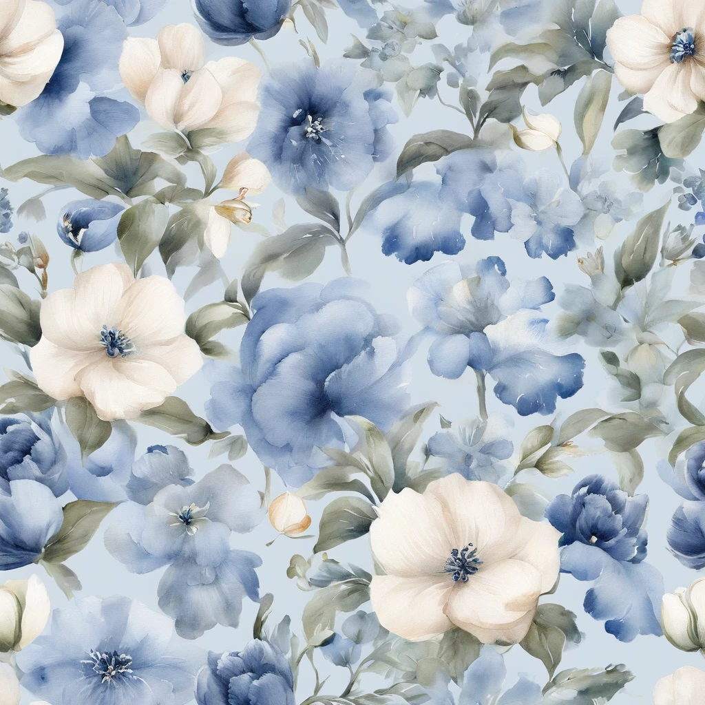 「It is a design with the theme of Russian blue cat and blue flowers。The characteristic blue fur of the Russian Blue cat is depicted in detail、Blue flowers spread elegantly around。Pale background and delicate light and dark、Bringing tranquility and beauty to the design。It is a work that expresses the charm of the Russian blue cat and the elegance of blue flowers.。