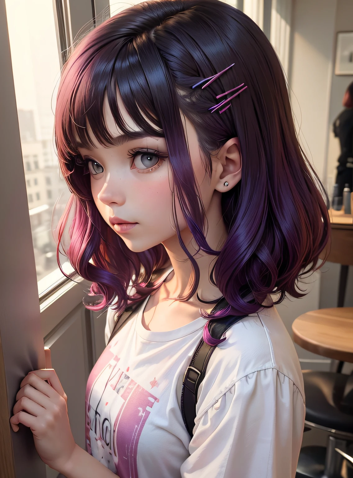one-girl,Hair midpoint,Hair is short at the top and long at the bottom,Mixed dye for AirTouch