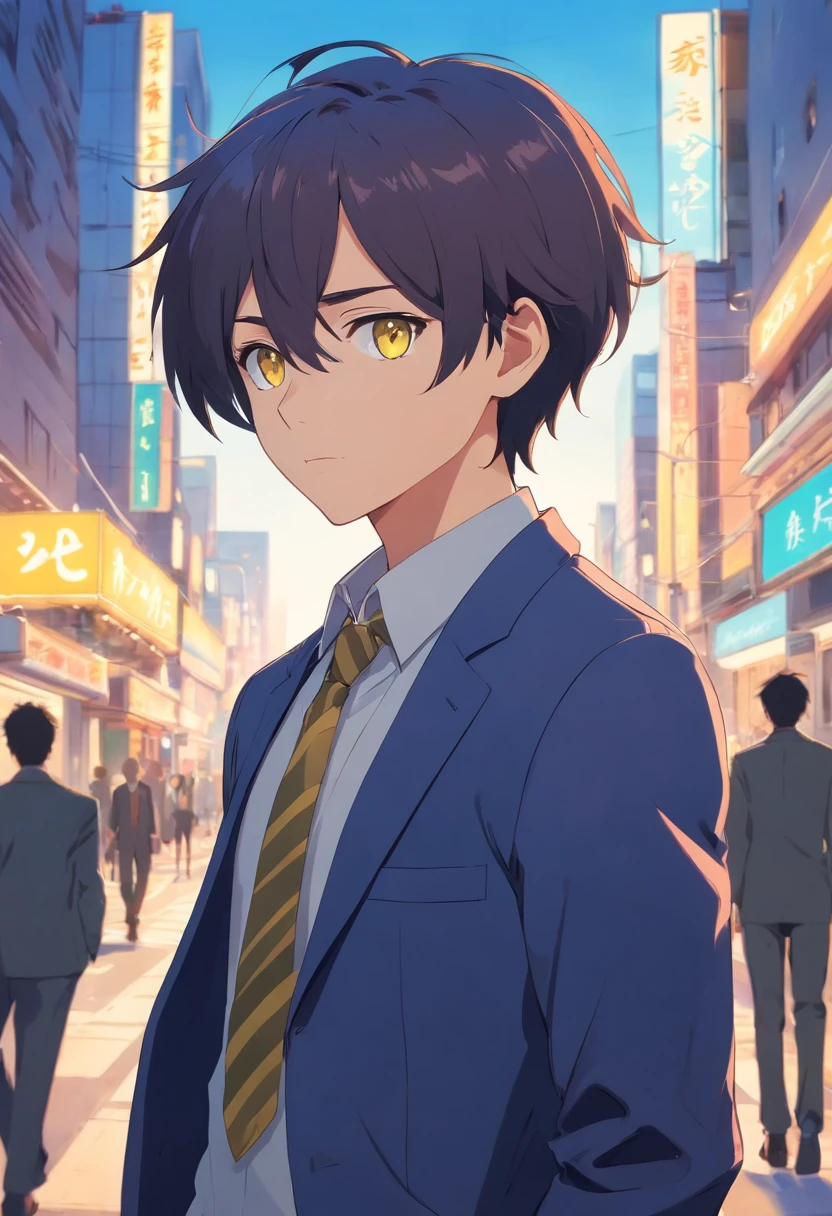 My hair is dark blue、Yellow eyes、Boy in a blazer