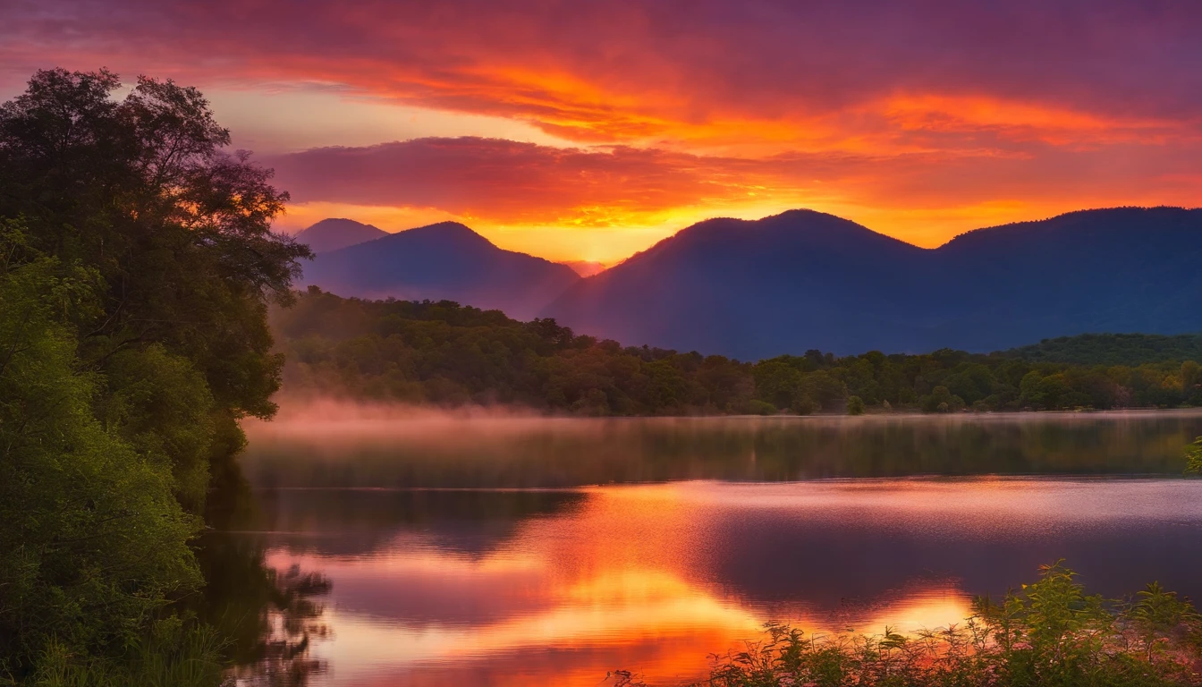 (sunset,beautiful colorful sky,clouds:1.1),serene golden rays,orange,purple,peaceful,fading light,tranquil scenery,pinkish clouds,luminous,dreamy,scenic landscape,ethereal,painting-like effects,dusk,heavenly view,glorious,twilight reflection