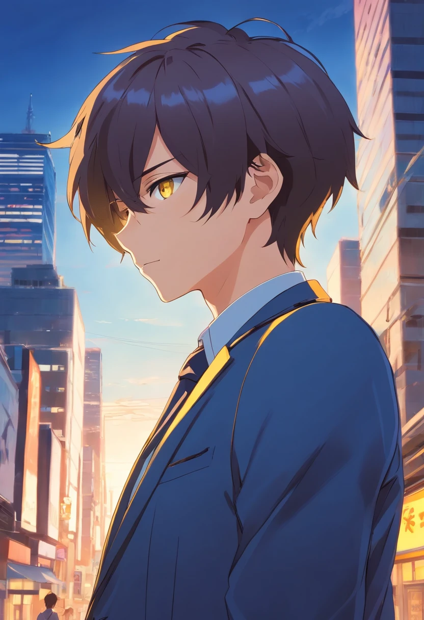My hair is dark blue、Yellow eyes、Profile of a pierced boy in a blazer