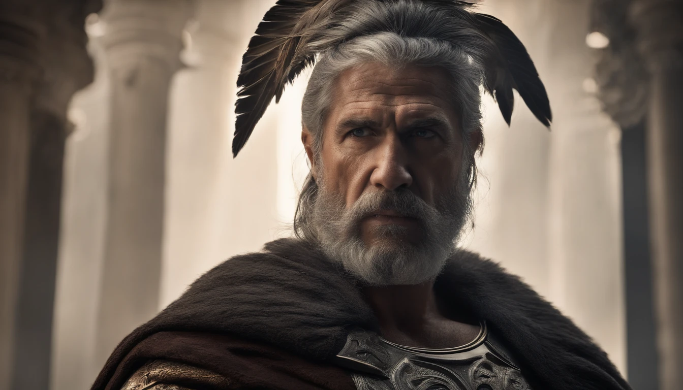 Stock Gricki Stoic
which is the historical Greek status with
Hercules-style profile muscles and grey beard and hair
Cinematic 8k and dark background