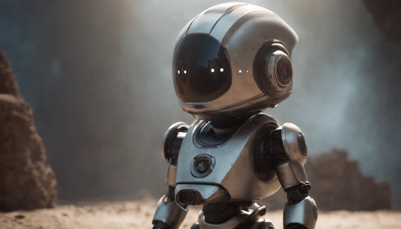 a , Kid Robot,(masterpiece,extreme detailed,top quality) , Ruin ,very cute robot, (Movie lighting),(light and shadow effect),(unreal-engine),(Tyndall),(cinema4d),(Super futuristic fantasy style),(8k wallpaper),(tmasterpiece),(Photography Award),realisticlying