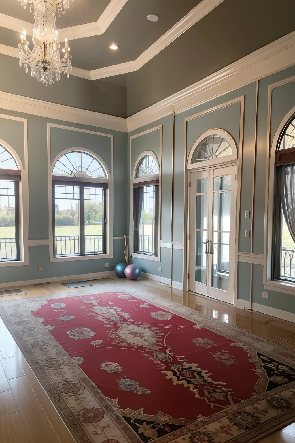 Elegant space，Bright，European style wainscoting，There is a variety of fitness equipment，River view from the window，Turkish style