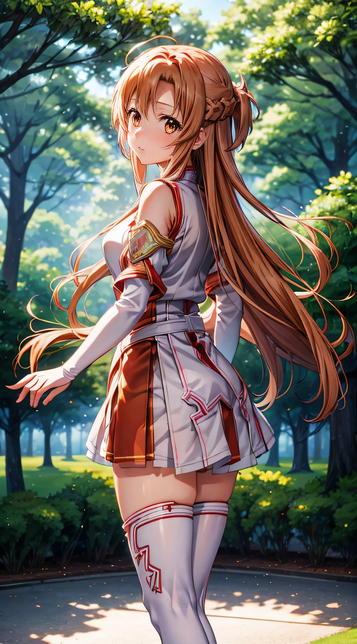 hight resolution, best pictures,Yuuki Asuna , super precision,、[3D images:1.35]、[[In high-quality anime、Cute Asuna with brown hair and brown eyes:1.15]]、high-school uniform、a park