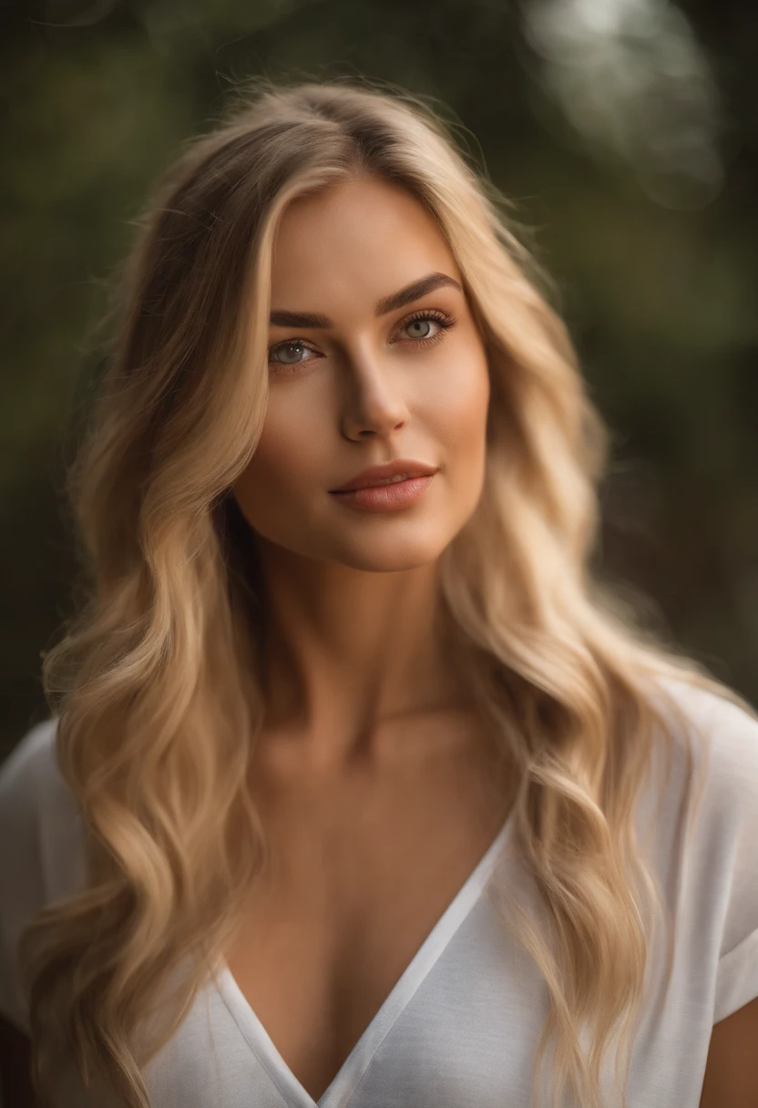 Blonde woman with long hair and white t-shirt staring at camera, Close up of blonde woman, blonde and attractive features, blonde swedish woman, Blonde Woman, a photography of a beautiful woman, Attractive woman, Young blonde woman, Beautiful blonde woman, a girl with blonde hair, women's pictures, Beautiful rounded face, attractive young woman, portrait of a beautiful model, 27 years old girl, 5.6 feet tall girl, a bit athletic, 200 pounds, medium size arms, medium size shoulders and neck, medium size waist and belly, arched spine, very large curves, very big and wide hips, very big thighs, medium size calves, full body visible, finely detailed skin, highly detailed eyes, highly detailed nose, highly detailed lips and mouth, extremely delicate and beautiful, amazing, sharp focus, (cinematic lighting), soft lighting, dynamic angle, ultra high-res, masterpiece, best quality, (photorealistic:1.4, realistic), highly detailed CG unified 8K wallpapers, looking at viewer, (HQ skin:1.4), 8k uhd, soft lighting, deep shadows, dslr, Kodak ektar 100, Fujifilm XT3, F4, 1/800s, ISO 100, RAW high quality, film grain, ultra resolution 8k--ar 85:107