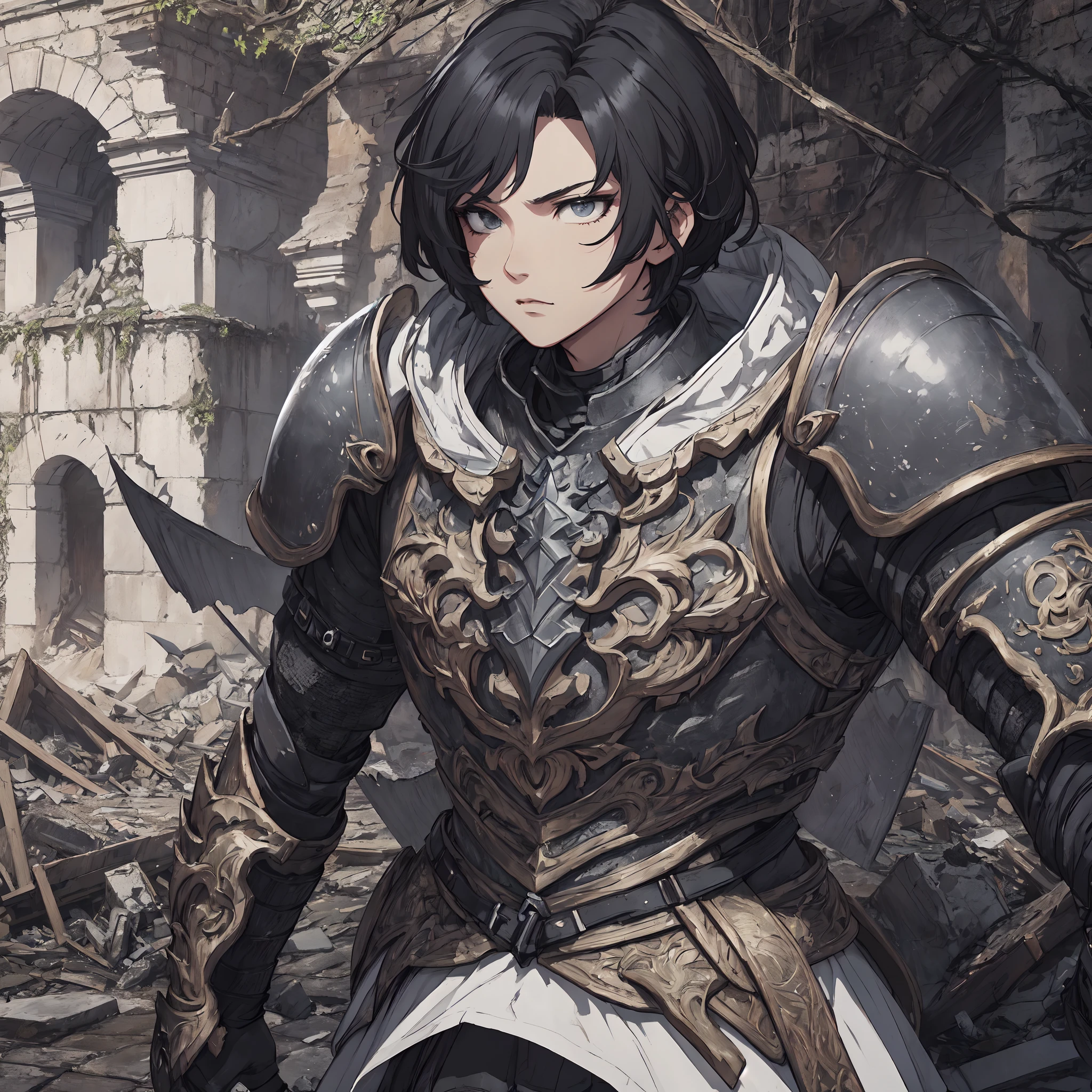 128K Resolution,
Ultra High Definition,
Best Quality,
Hyper Detailed,
Masterpiece,
Anime,
Body Shot,
1 Boy,
Handsome,
(((Hyper Detailed Black Short Hair))),
Hyper Detailed Black Eyes,
(((Hyper Detailed Armor Plates))),
(((Hyper Detailed Undershirt))),
(((Hyper Detailed Baron Armor))),
(((Castle Ruins Background Scenery))),
