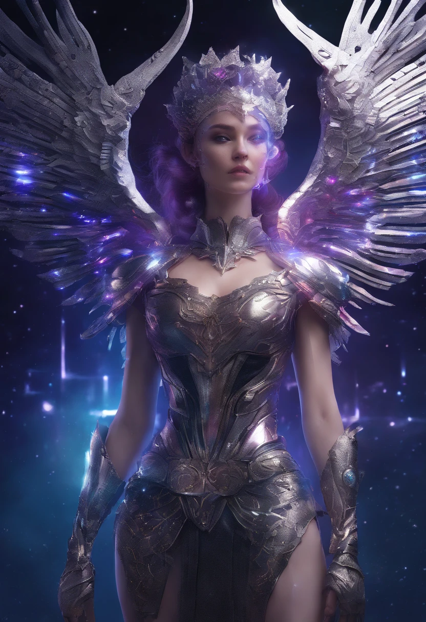 high quality full length portrait, RAW photo of european 20yo woman with iridescent angel wings, a warrior, small breasts, short dark purple hair, natural pale skin texture, jeweled diadem, silver necklace, night, lightning, volcano and mountain background, short depth of field, intricate, elegant, detailed textures, sharp focus, coiled arm band, bracelets, neck chain ultra high pixel detail, cinematic, intricate, cinematic light, concept art, art station, realistic, movie scene, cinematic, high quality, craig mullins and wayne barlowe style, full colors, incredibly detailed, 4k, 8k, erotic, gothic,
