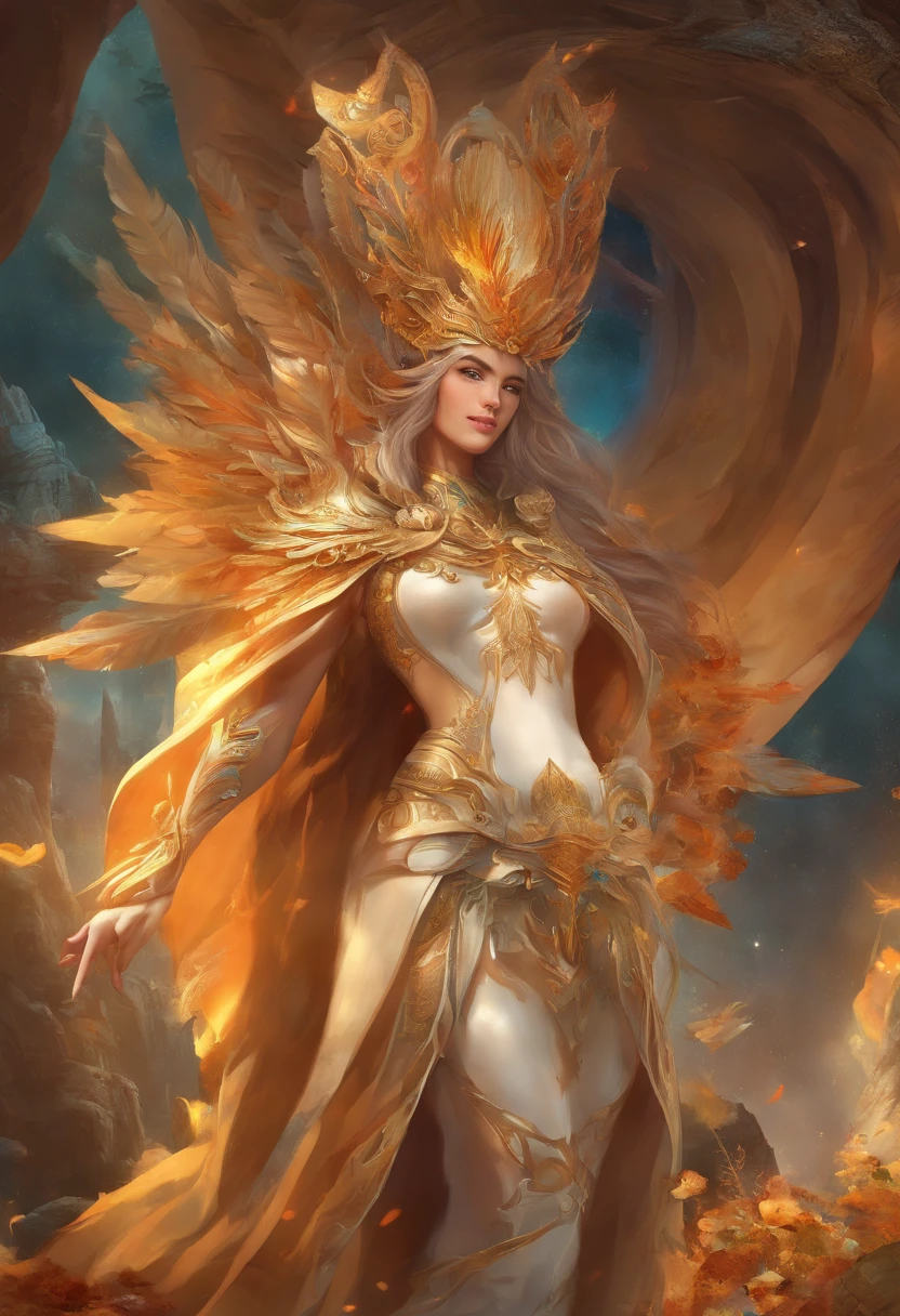 araffes in a red costume with wings and a city in the background, karol bak uhd, goddess. extremely high detail, red goddess athena, amano and karol bak, angelic red armor, knights of zodiac girl, the sailor galaxia. beautiful, style of karol bak, yoshitakka amano karol bak