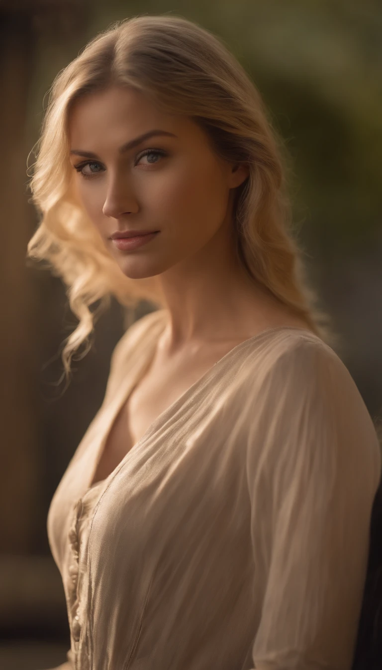 professional, (4k photo:1.1) by (Jeremy Lipking:0.3), (Dittmann Anna:0.3), (Arian Mark:0.3), (Sharp focus:1.3), high detail, wearing (tight shirt:1.2), beautiful detailed face, hazel eyes, long blonde hair, (attractive young woman:1.3), (seductive:1.1), (blushing:1.1), hourglass body shape, big round breasts, wide hips, on cafe