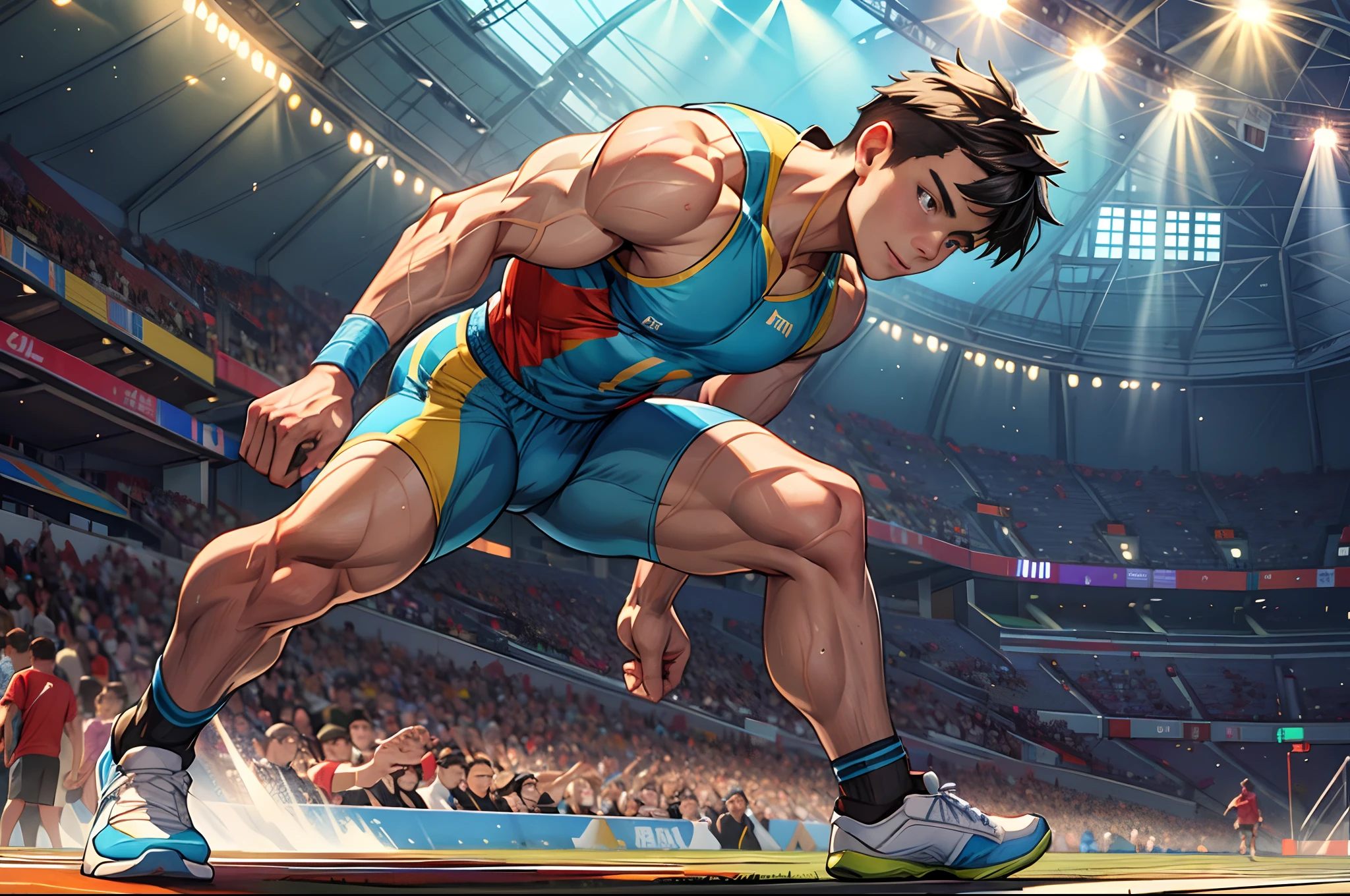 ((masterpiece)),((Highest quality)),One Man, 8k,Detailed,非常にDetailed, Neutral expression, Stylish pose, Realistic skin texture, Cinema Lighting, Gymnast. Every muscle on his body is perfectly toned like an athlete., Gymnastics uniform,Gym suit