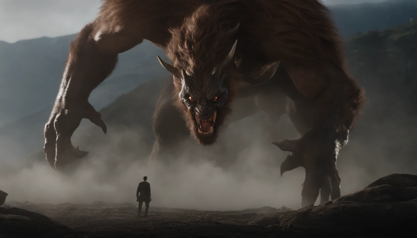 It was a huge monster。It has a human-like appearance,He is more than a dozen feet tall,The limbs are thick and powerful,The eyes are like two hills,Spit sharp beast claws out of the mouth,The face is hideous and terrifying,The hair is brightly colored,The whole body exudes a strong demon aura。