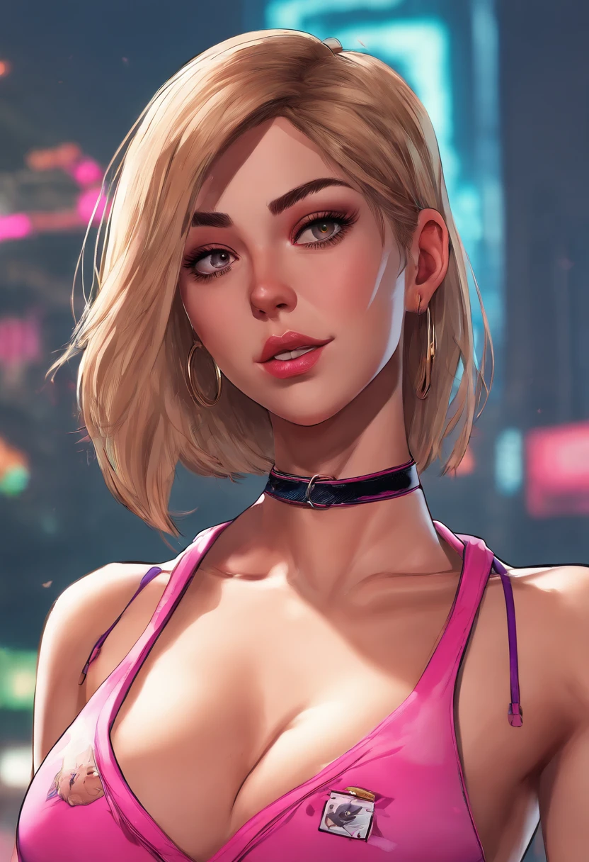 (((masterpiece))),((ultra-detailed)),(extremely detailed CG unity 8k wallpaper),high resolution, (extremely detailed illustration), 1girl, black choker, jacket, bobcut, looking at viewer, open jacket, off shoulder, bare shoulders, bangs covering right eye, black sports bra, stomach, stockings, hairband, open clothes, black jacket, short hair, cleavage, collarbone, midriff, fullbody, blush, standing, thighs, heart shaped eyes,