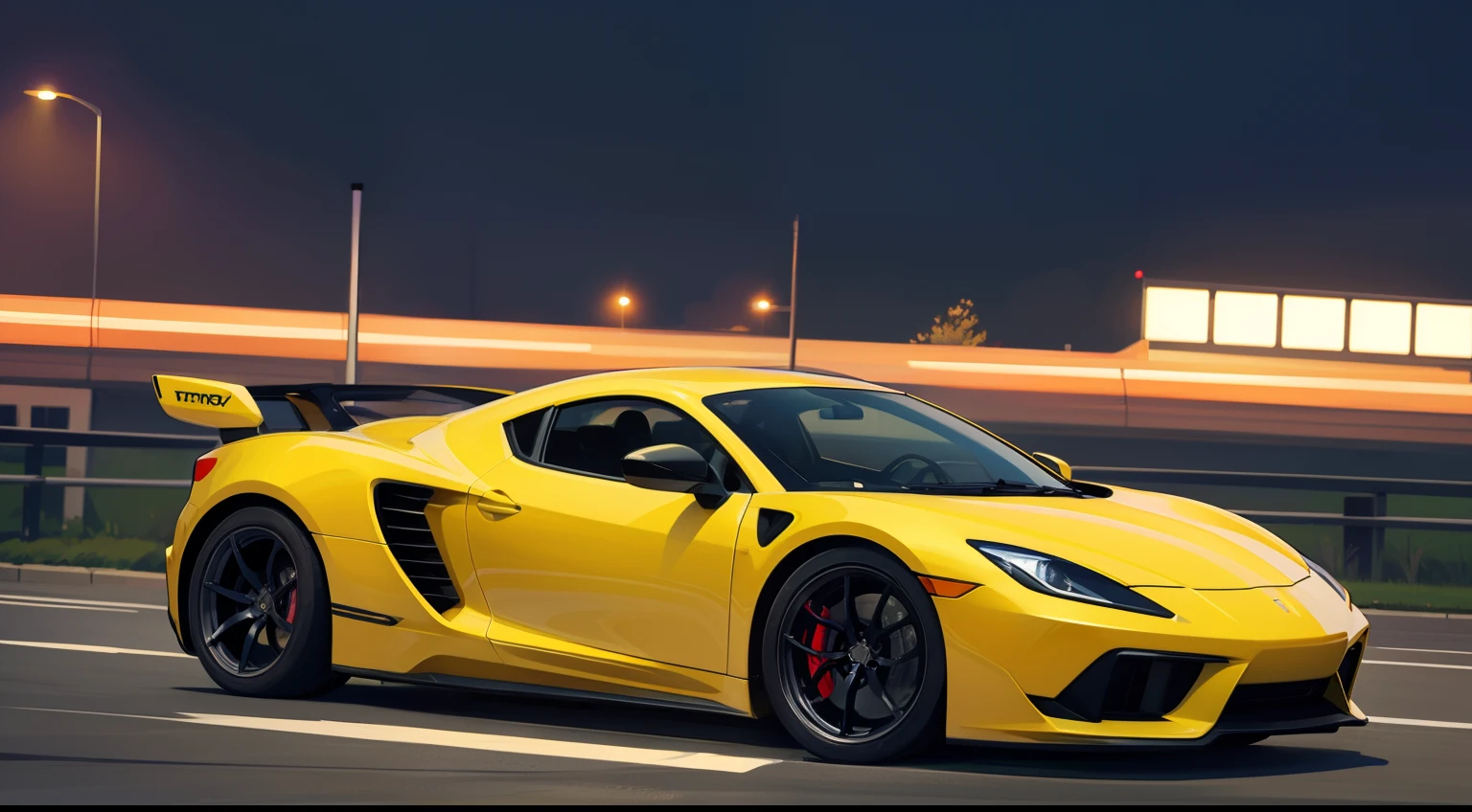 Digital drawing style,  Sports car parked with headlights on, natta, neons. Camera Angle、