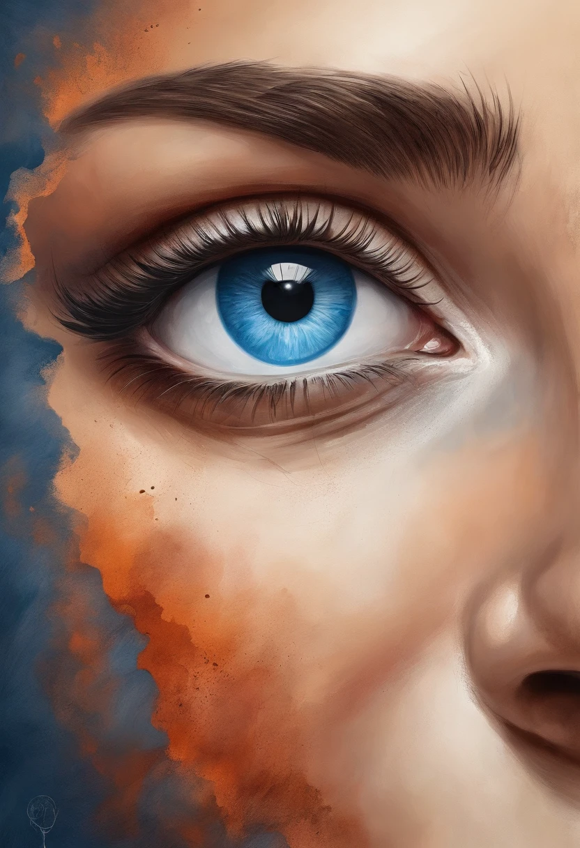 Eyes in volcanic smoke, a volcano erupts，The eyes are on it, Shades of blue, digital art inspired by Cyril Rolando, ultra-realistic realism, Portrait of a giant eye in volcanic smoke, mystic eye, There was a cloud of smoke in one eye, ultra-realistic realism
