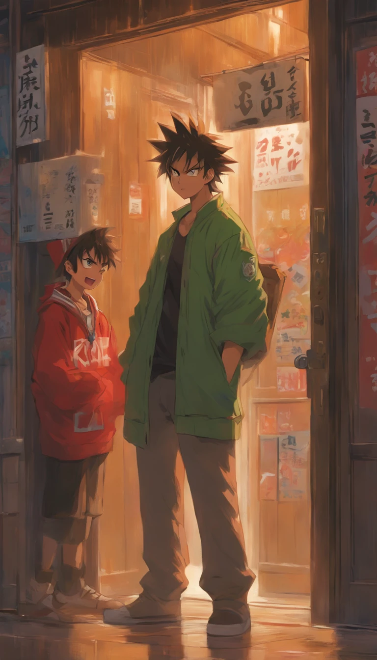 An angry customer standing at the door, holding an order, with a delivery person standing outside holding a package, a clear sign at the door indicating no delivery, ,in the style of the stars art group xing xing, 32k, best quality, masterpiece, super detail, high details