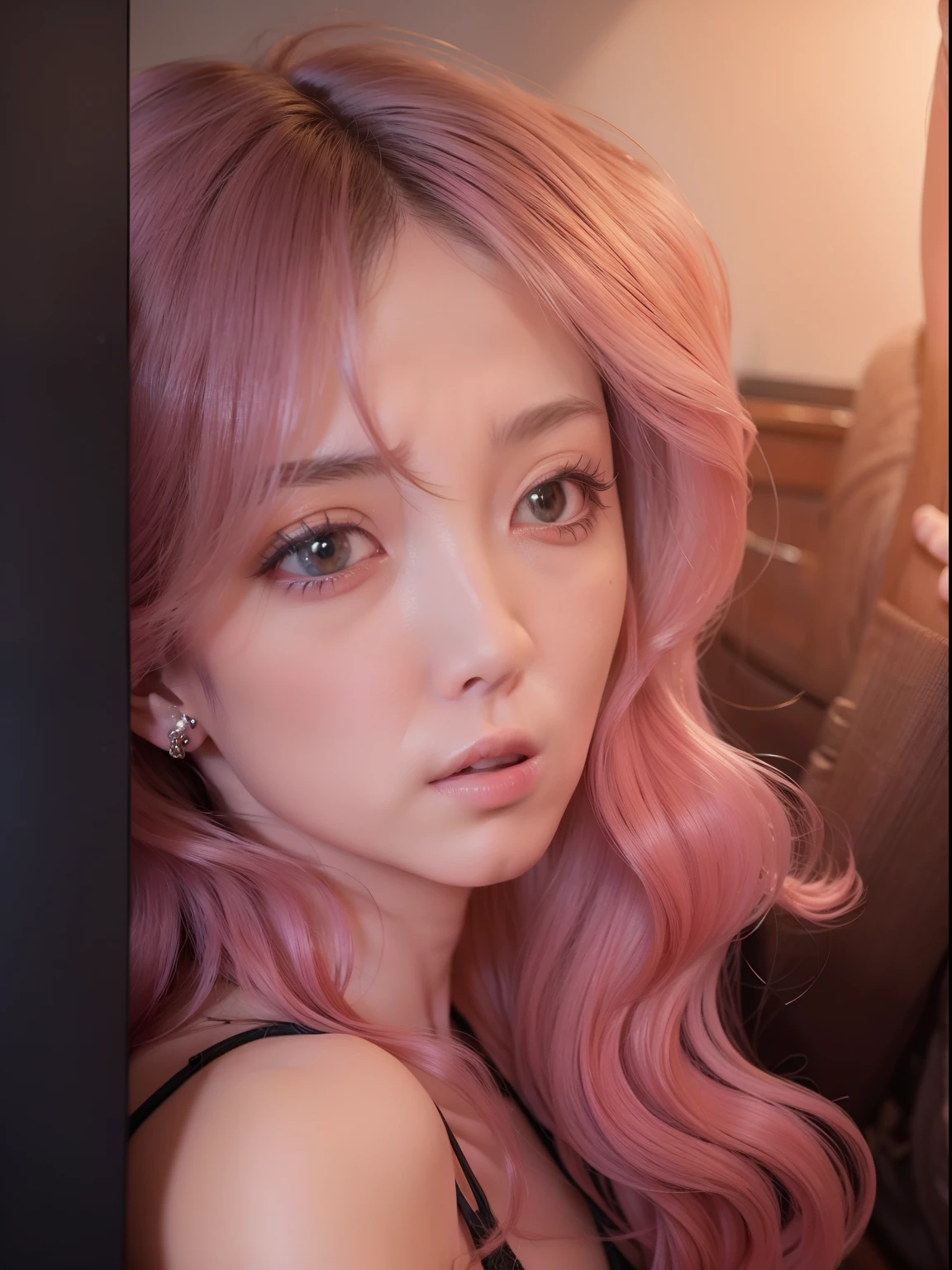 araffed woman with cabello rosado and green bra top posing for a picture, cute girl with short cabello rosado, with cabello rosado, pelo corto rosa, cabello rosado y ralo, short cabello rosado, flowing cabello rosado, curly cabello rosado, tono de piel rosa pastel, chica anime en la vida real, rosa pastel, bella delfina, cabello rosado, light cabello rosado, muchacha rosada