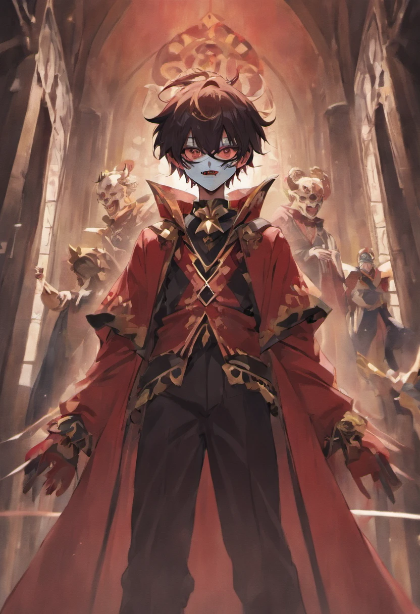 1man, teen, Jester, black and red clothing, white mask