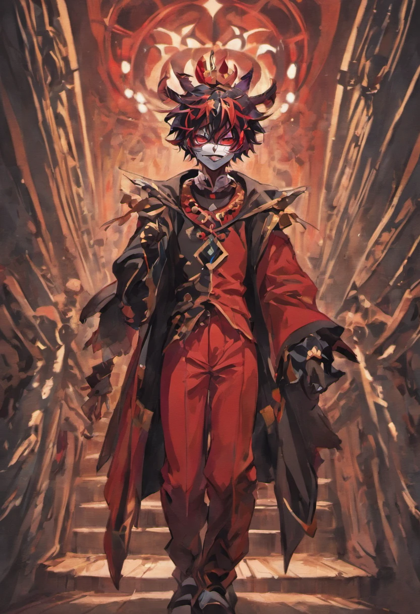 1man, , Jester, black and red clothing, white mask