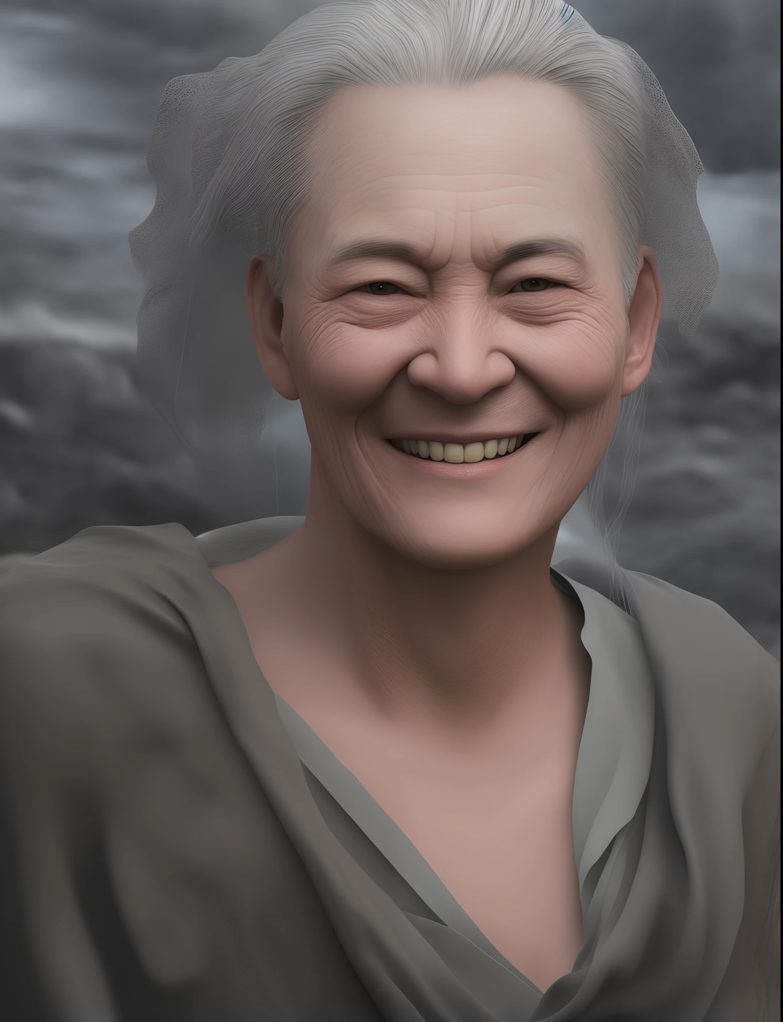 /Imagine an old Zen monk, High-ranking monks, Maruboshi, Gray-haired beard, gray robe, with big eyes, Meditate with a smile, Face the camera, The upper part of the body, frontal photos, The background is alpine running water, Japan Wind, detaileds, Cinematic Light, High quality - AR 3:4[Pictures], 。.3D, surrealism, Cinematic lighting, nffsw, Super Detail, Textured skin, nffsw, ccurate, Textured skin, high details
