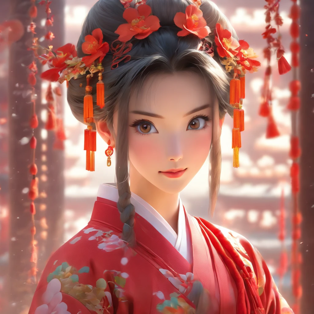 A beautiful young woman dressed in traditional Chinese dress, Salon style, photo-realistic techniques, Muzi·. nipple process, 32k ULTRAHD, Sonyan, classical, Historical genre scenes, Serenity Face --AR 69:128 --s 750 --V 5.2