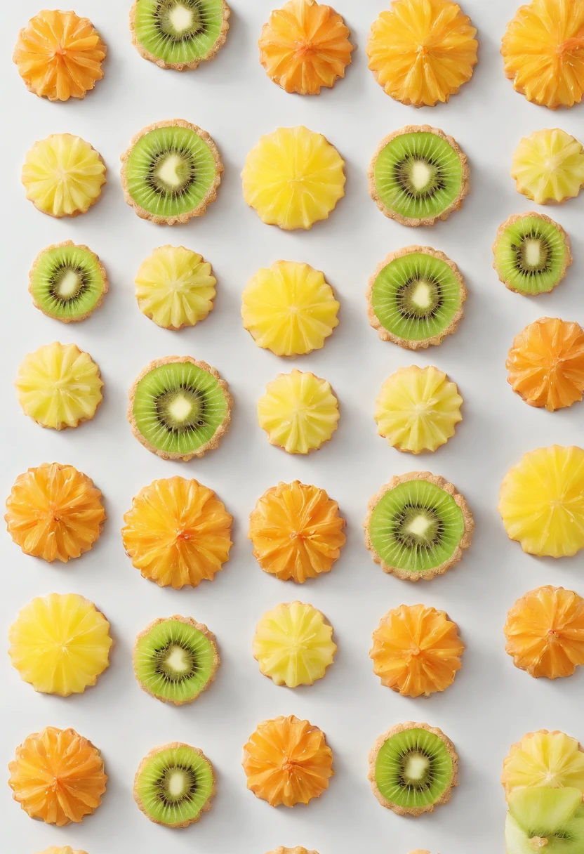 Cookie, kiwi, pineapple, Krubnik, Cloudberry, tea
