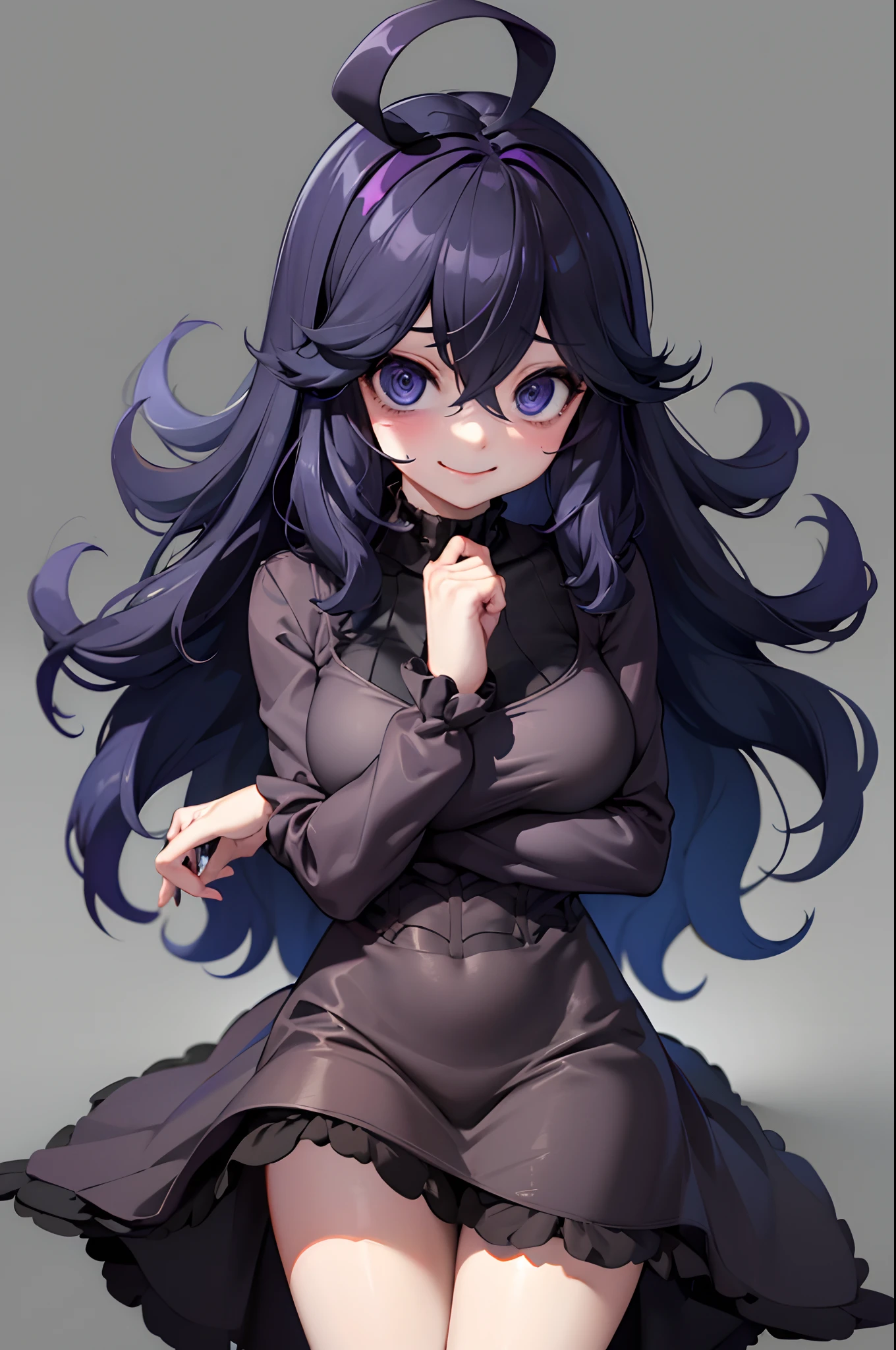 ((​masterpiece、top-quality))、独奏:1.3、simple background:1.3、,hex maniac、 A dark-haired、Black clothe,perspiring、ssmile