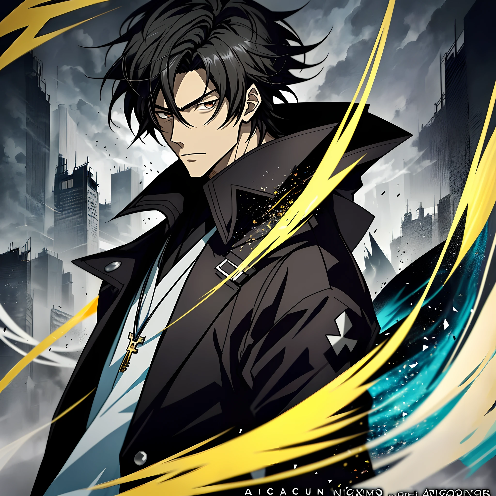 Anime man in a black coat,nigth, Black eyes,Black clouds, Anime handsome man, Anime portrait of a handsome man, Anime concept HD, Key anime art, male anime character