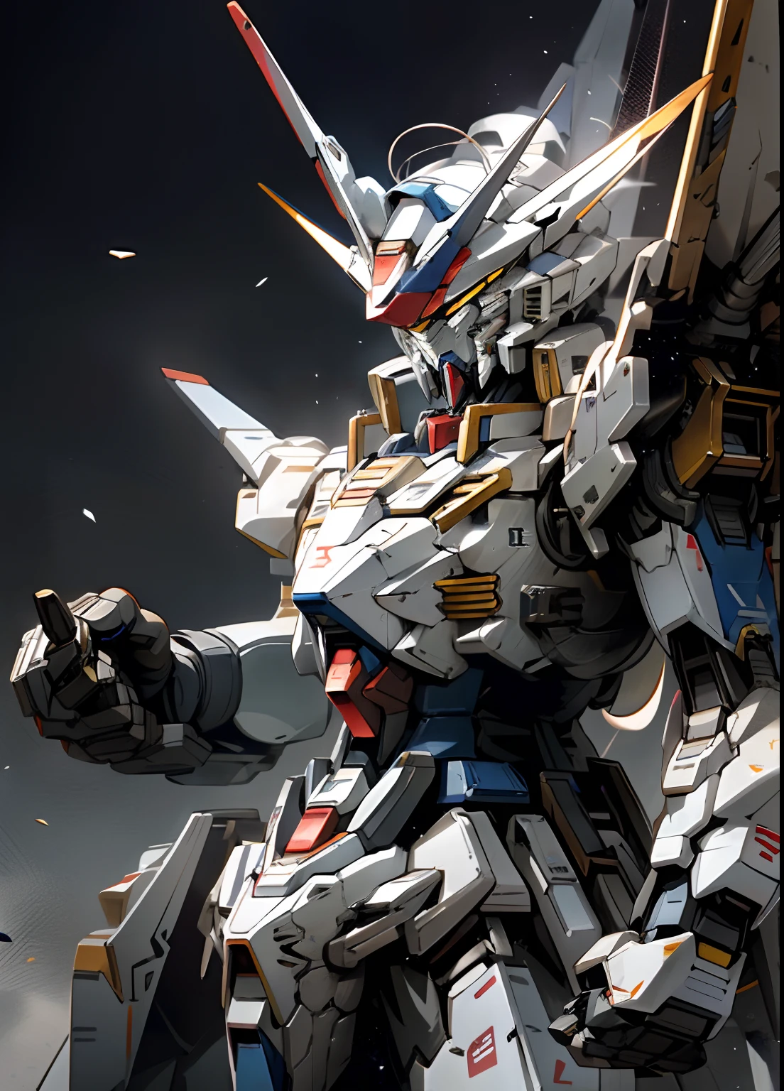 a close up of a robot with a gun in its hand, super robot wars, mobile suit gundam, mobile suit, gundam style, extreme gundam, gundam is windmill shaped, gundam, gundam robot, on a gundam, mecha anime, modern mecha anime, an anime large mecha robot, barbatos gundam, gundam armor, drdisrespect as a gundam