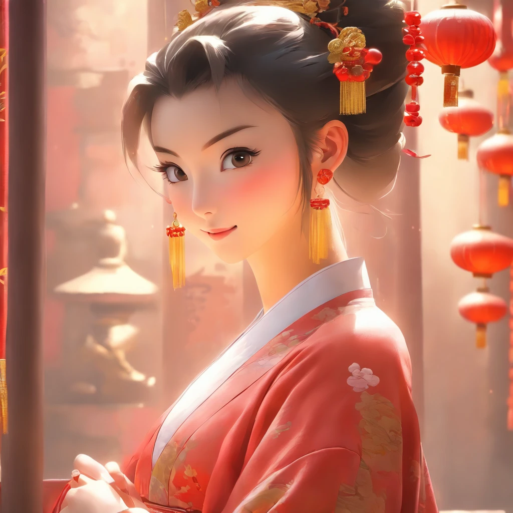 A beautiful young woman dressed in traditional Chinese dress, Stylish living room, photo-realistic techniques, Muzi·. nipple process, 32k ULTRAHD, Sonyan, classical, Historical genre scenes, Serenity Face --AR 69:128 --s 750 --V 5.2