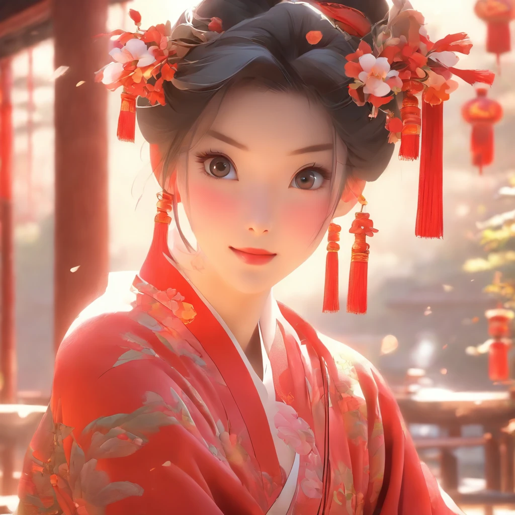 A beautiful young woman dressed in traditional Chinese dress, Stylish living room, photo-realistic techniques, Muzi·. nipple process, 32k ULTRAHD, Sonyan, classical, Historical genre scenes, Serenity Face --AR 69:128 --s 750 --V 5.2
