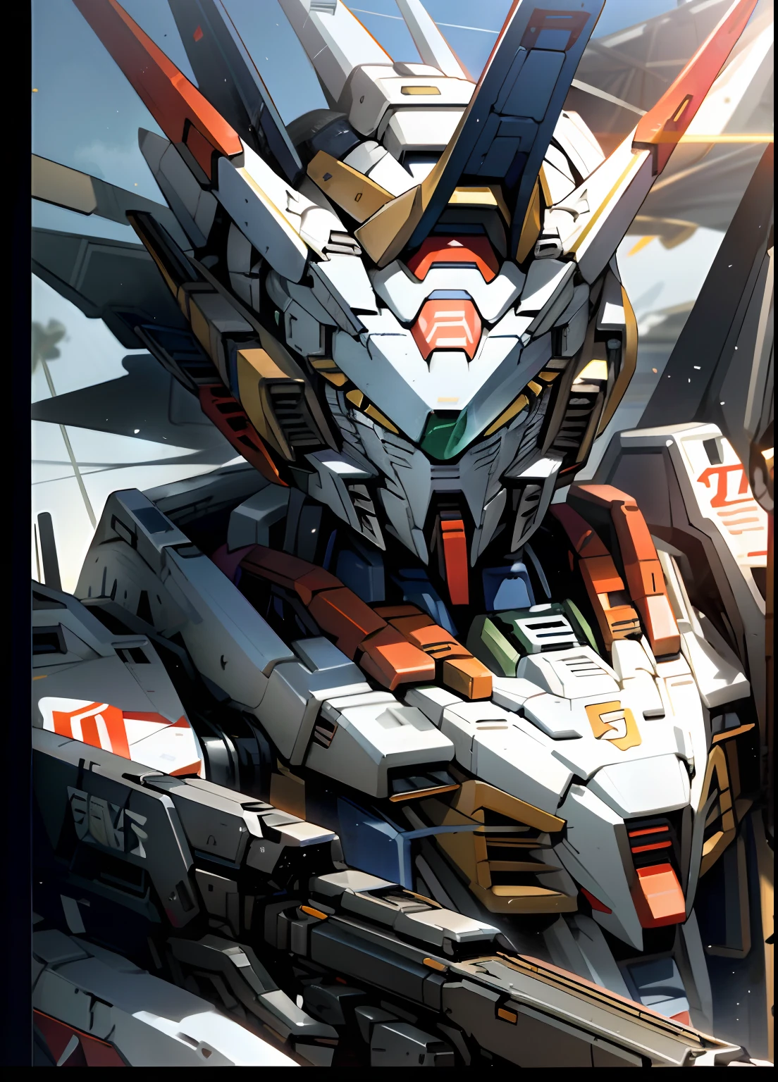 a close up of a robot with a gun in its hand, a picture by Niko Henrichon, trending on pixiv, auto-destructive art, super robot wars, mobile suit gundam, mobile suit, gundam style, extreme gundam, gundam is windmill shaped, gundam, gundam robot, on a gundam, mecha anime, modern mecha anime