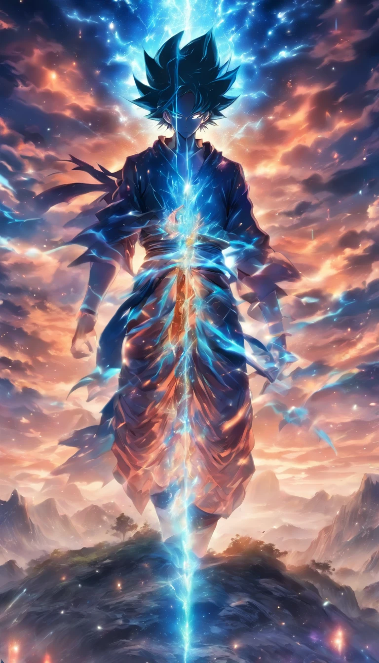 A young man standing in a desolate valley, the glowing sect system on his body revealing the status of the sect, fear and realization in his eyes, desperately searching for an escape route in the barren surroundings, ,32k, best quality, masterpiece, super detail, high details by Jidaimono Anime Style