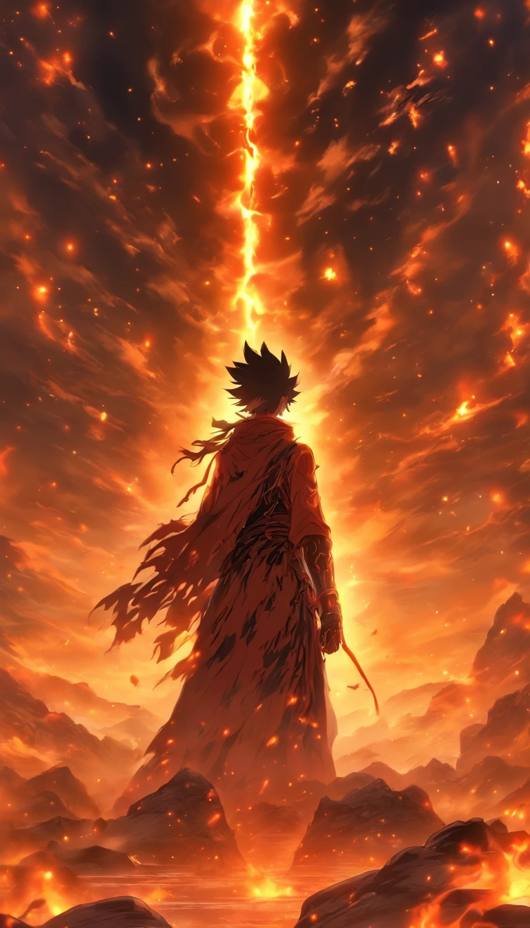A young man standing in a desolate valley, the glowing sect system on his body revealing the status of the sect, fear and realization in his eyes, desperately searching for an escape route in the barren surroundings, ,32k, best quality, masterpiece, super detail, high details by Jidaimono Anime Style