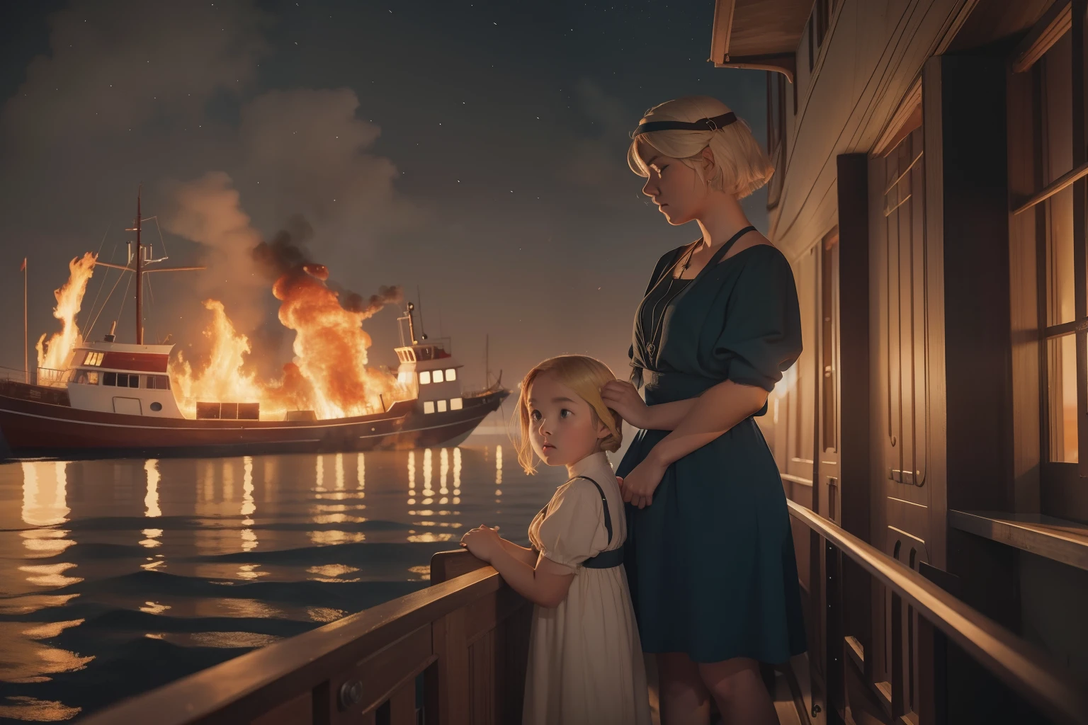 a sinking boat on fire