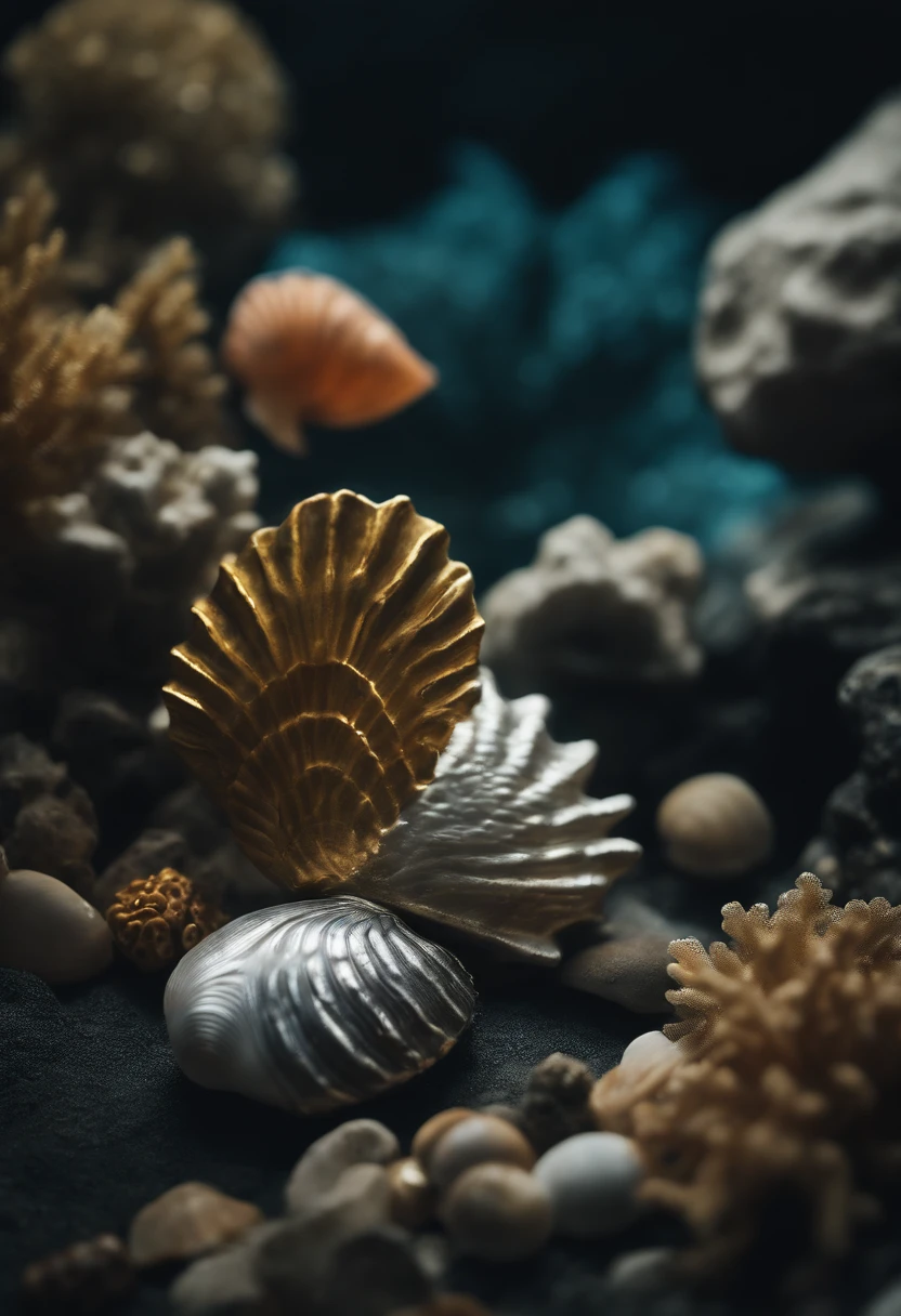 ocean floor、Circling labyrinth、wonderland、The corals、sea shell、Gold and silver jewelry shines、