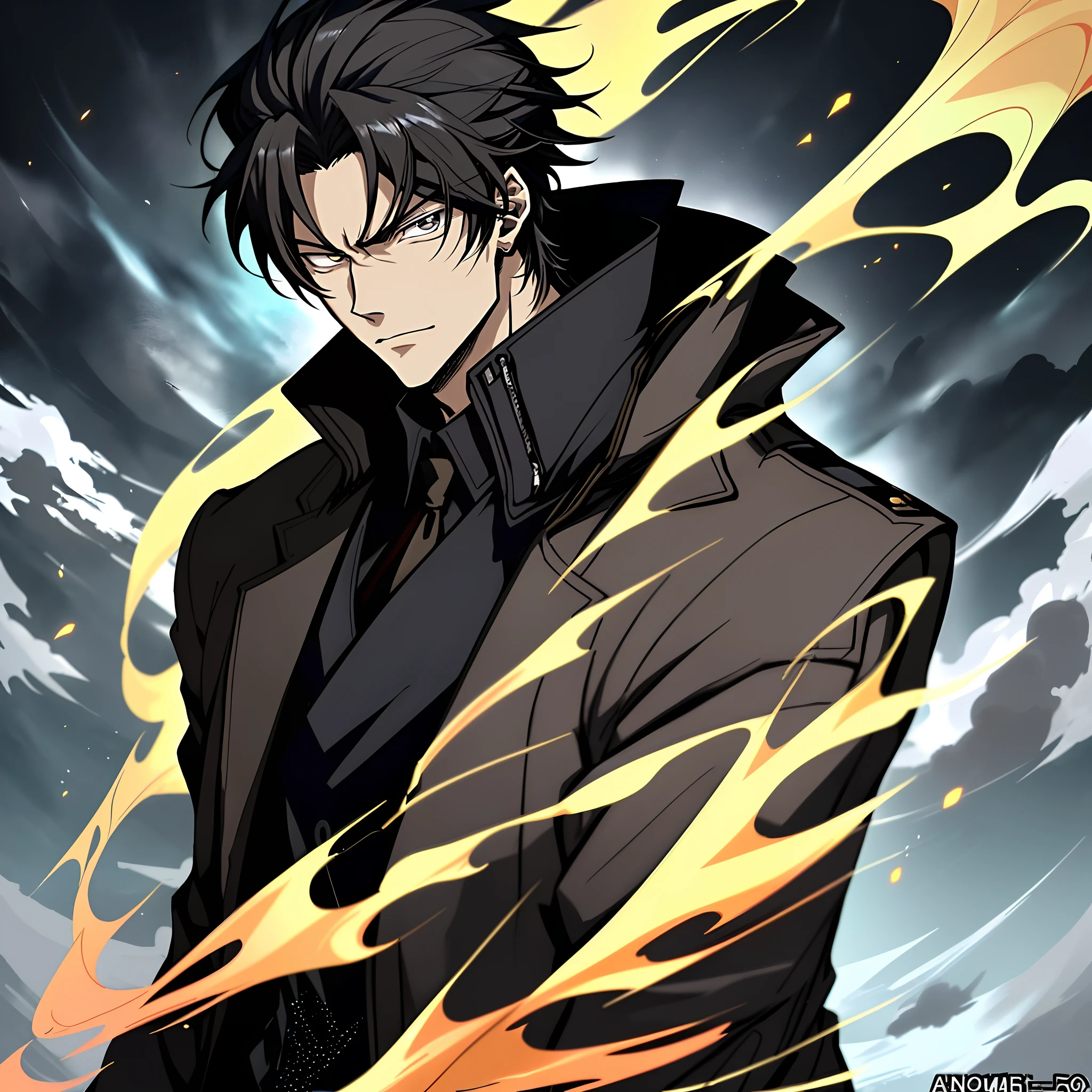 Anime man in a black coat,nigth, Black eyes,Black clouds, Anime handsome man, Anime portrait of a handsome man, Anime concept HD, Key anime art, male anime character