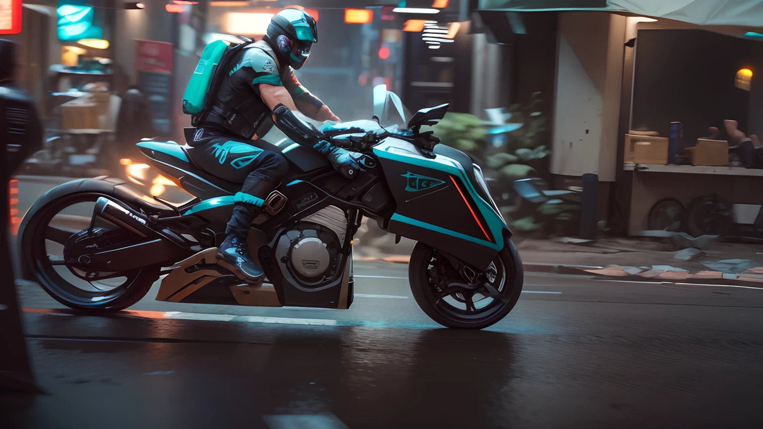 Fictureistic, bike, cyberpunk,realistic,4k,actionstunt,Thailand, street,