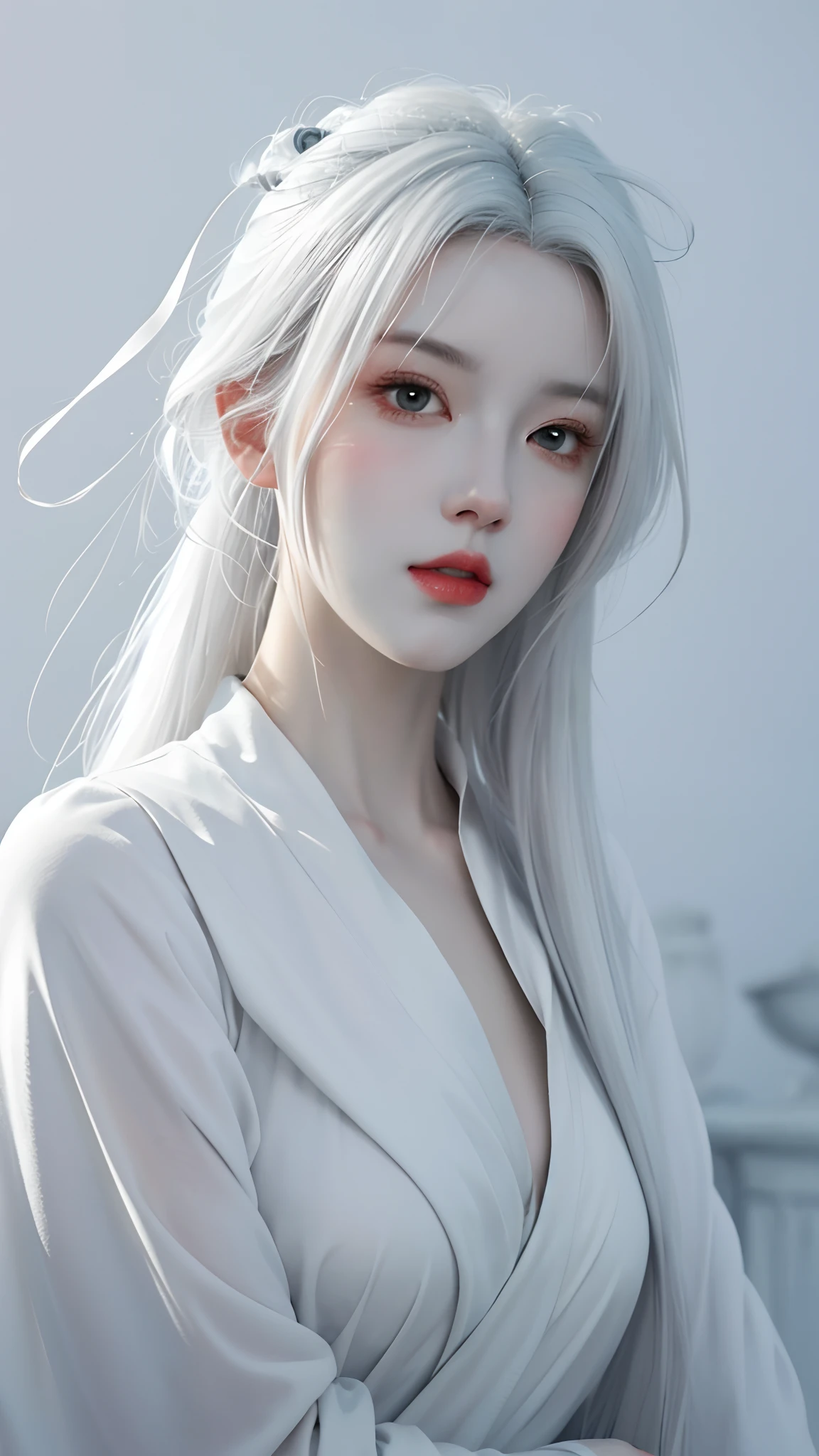 a close up of a woman with white hair and a white mask, beautiful character painting, guweiz, artwork in the style of guweiz, white haired deity, by Yang J, epic exquisite character art, stunning character art, by Fan Qi, by Wuzhun Shifan, guweiz on pixiv artstation