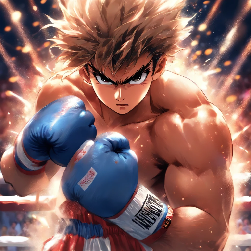 best quality,ultra-detailed,realistic,photography,studio lighting,vivid colors,sharp focus,physically-based rendering,bokeh,boxing ring,energetic background,thick and sturdy boxing gloves,powerful punches,agile movements,strong and fit body physique,sweat dripping,glistening muscles,endurance and determination,high impact,fast-paced action,ring side audience,heart-pumping atmosphere,intense training regime,perseverance and dedication,professional athlete,competitive spirit,winning mindset,fierce competition,boxing match,adrenaline rush,gritty determination,precision and technique,graceful footwork,boxing coach's guidance,cornerman support,boxing career,boxing championship,title belt,dream of becoming a boxing champion,boxing legacy