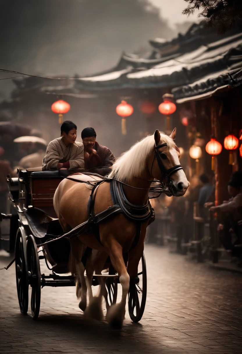 ancient wind、the street、Carriage horses、trade、Godas、pedestrians、Traders、lanterns、Shops、