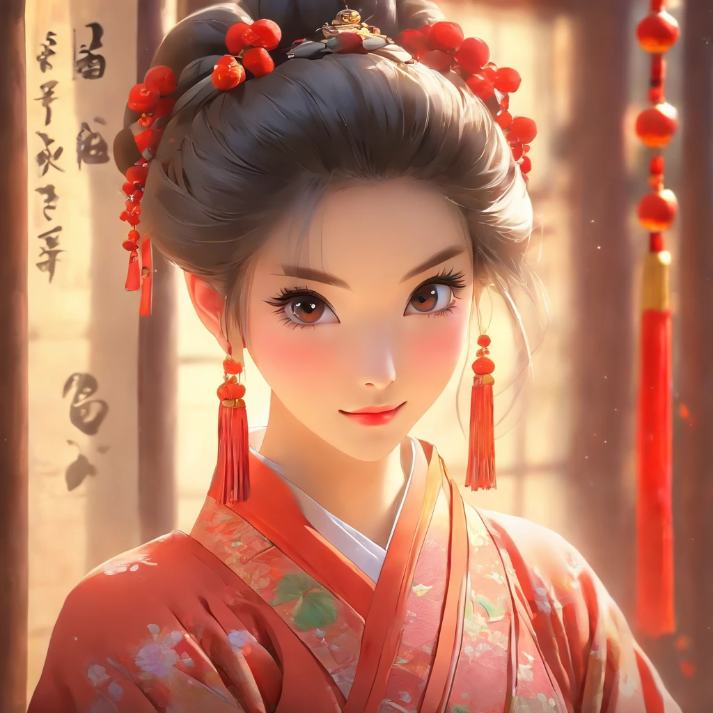 A beautiful young woman dressed in traditional Chinese dress, stylish living room, photo-realistic techniques, Muzi·. nipple process, 32k ULTRAHD, Sonyan, classical, Historical genre scenes, Serenity Face --AR 69:128 --s 750 --V 5.2