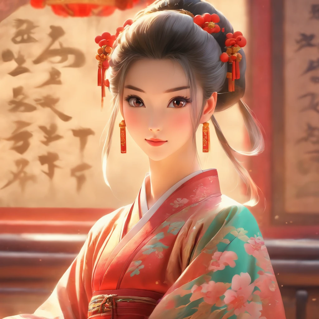 A beautiful young woman dressed in traditional Chinese dress, stylish living room, photo-realistic techniques, Muzi·. nipple process, 32k ULTRAHD, Sonyan, classical, Historical genre scenes, Serenity Face --AR 69:128 --s 750 --V 5.2